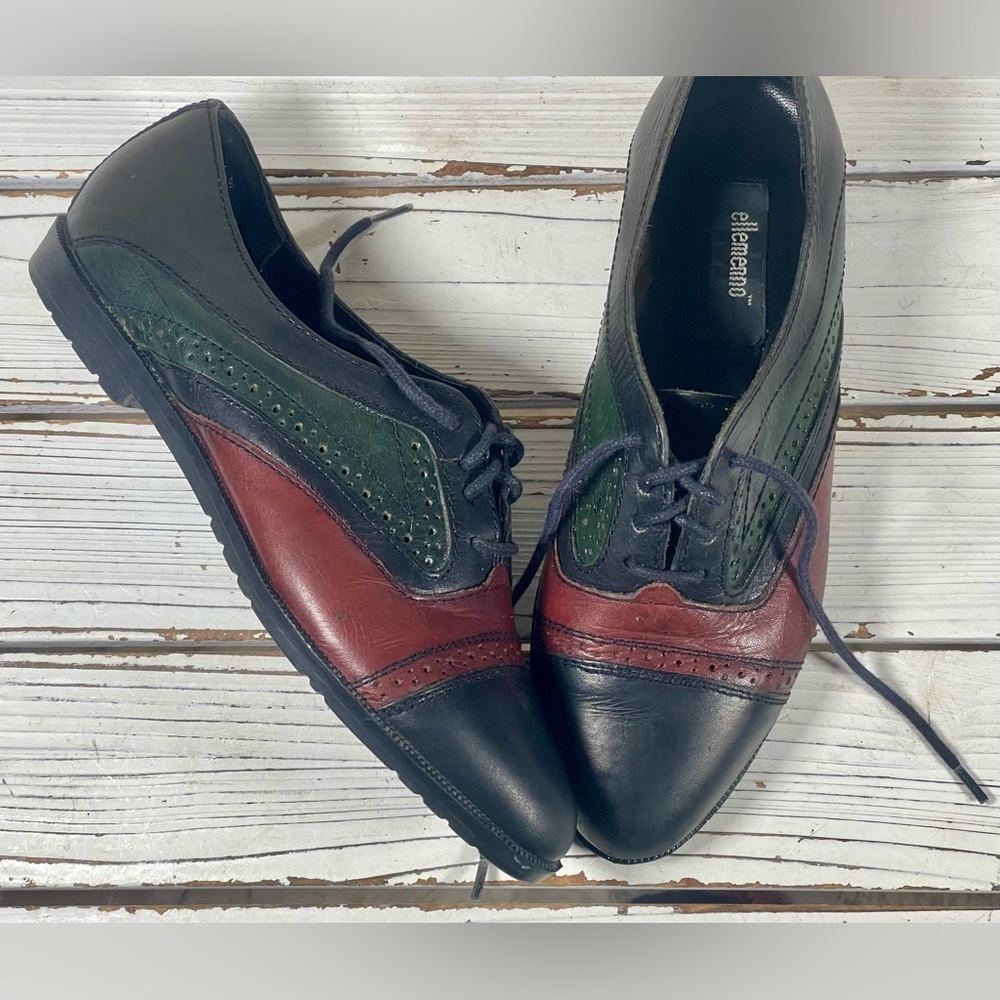 Size‎ 6.5 Vintage 90's Ellemenno Pueblo Patchwork Oxford Lace Up Leather Shoes